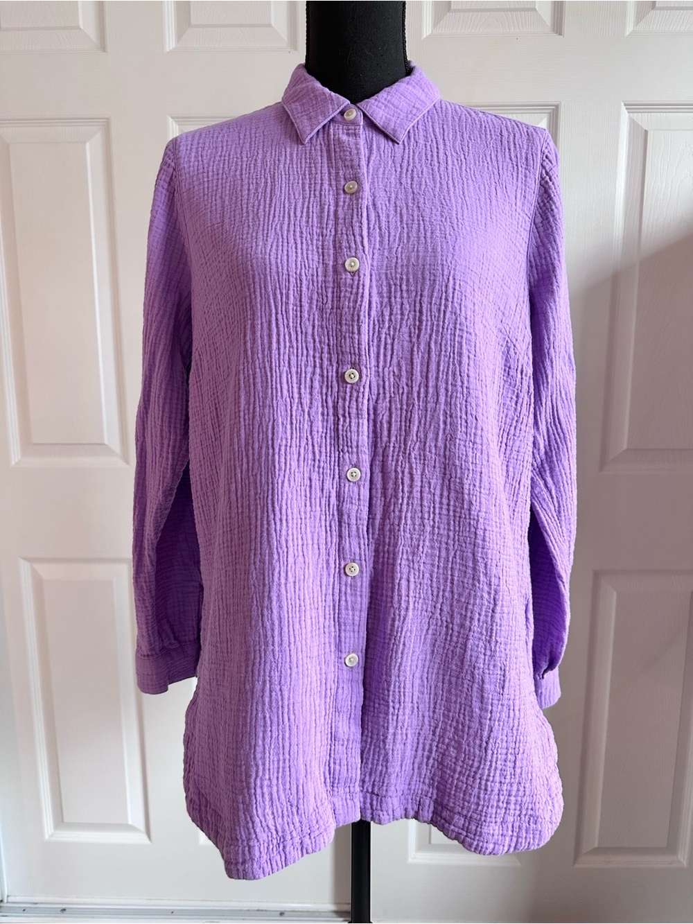 J. Jill Lavender Purple Cotton Gauze Button Front Tunic Shirt